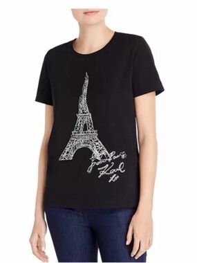 Karl Lagerfeld Eiffel Tower Paris cotton jersey embellish graphic S Black/White